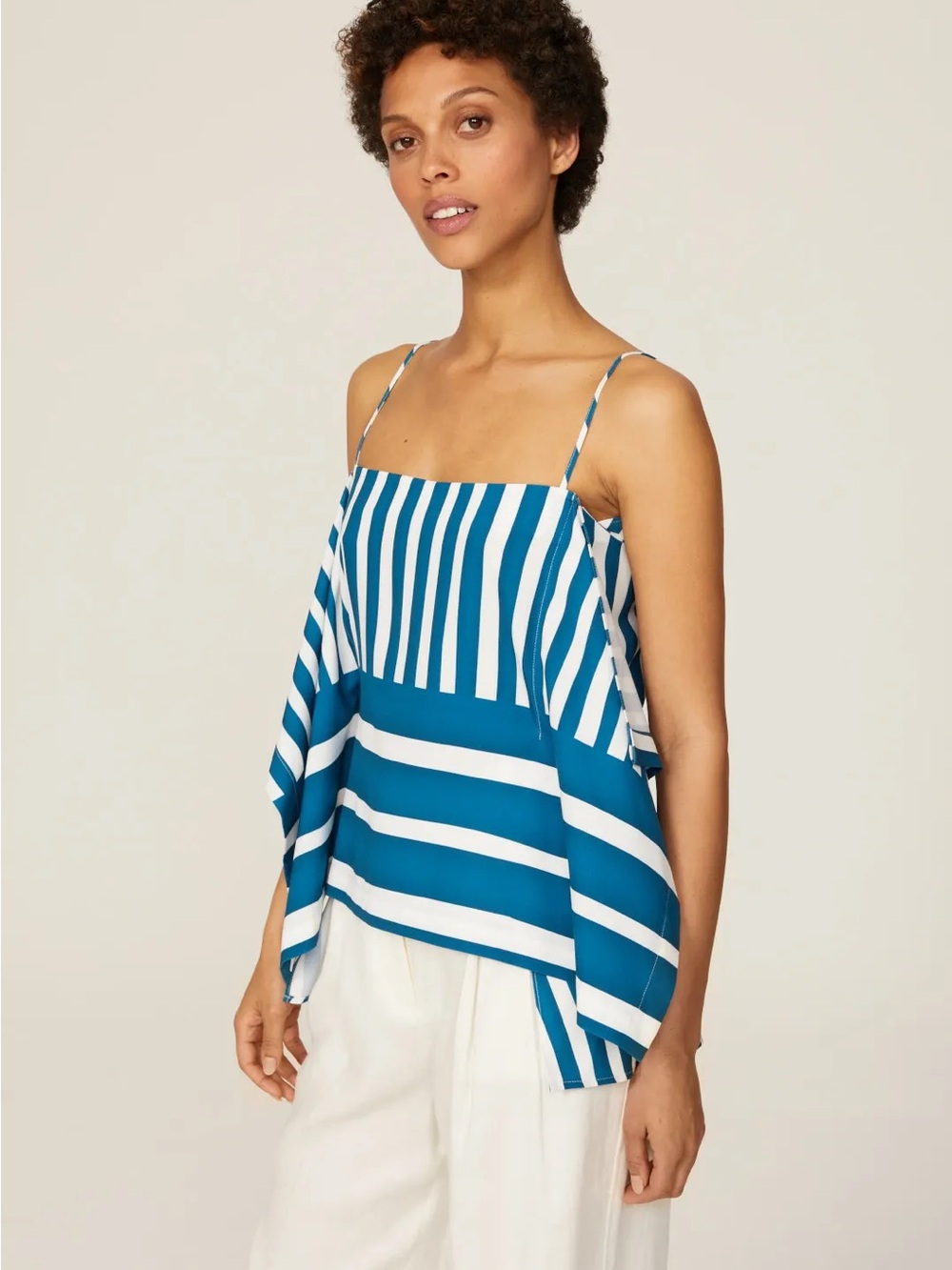 Tome Handkerchief Blue & White Striped Spaghetti-Strap Tank Top women’s XS FLAWS